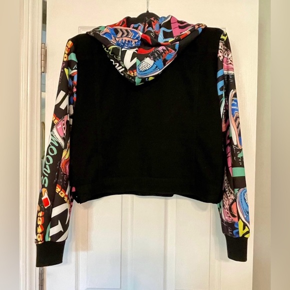 OO LALA Colorful Graphic Sleeve Hoodie Jacket Sz.L – Black Denim Front - Picture 8 of 10